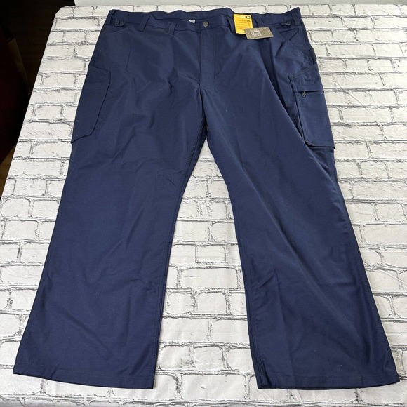 Carhartt Mens Cargo Pants 50x30 Navy Blue Rugged Flex Straight Fit Workwear New - Picture 2 of 11